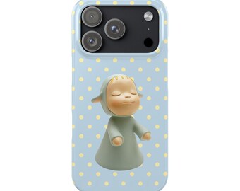 Baby Blue Polka Dot Yoshitotto Nara Skulptur Schlafendes Lamm Charakter Schlanke iPhone Hülle | Polka Dot Blau