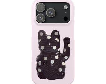 Glückskatze Pink Tupfen Maneki Neko Schlank iPhone Hülle | Glückskatzen Handyhülle