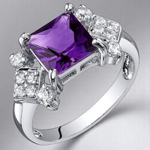 Amethyst Princess Cut Sterling Silver Ring 1.50 Carat – Size 8 February Birthstone Gift