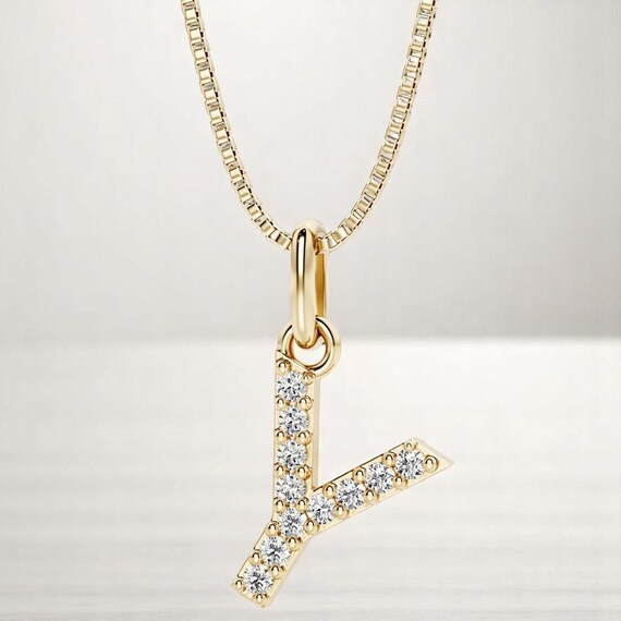 Lab Grown Diamond Initial Necklace Y in 14K Gold Plated Sterling