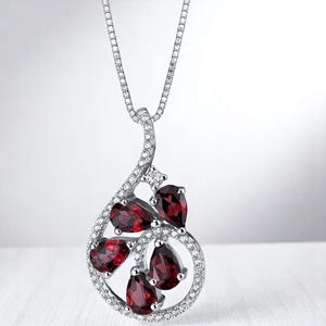Sterling Silver Garnet Teardrop Pendant Necklace for Women – Natural 2.5 Carat Pear Shape Gemstone with 18&quot; Chain