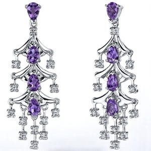 Amethyst Dangle Earrings in Sterling Silver - 4 Carat Pear Shape Gemstone Earrings for Women - February Birthstone Jewelry - Gift for Her