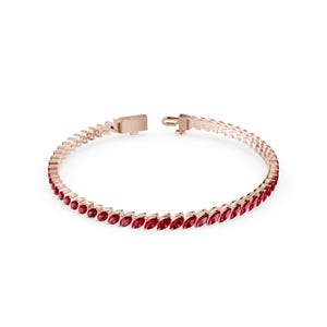 Ruby Tennis Bracelet, 14K Rose Gold, Marquise Shaped Stones, July Birthstone, Anniversary Gift for Her