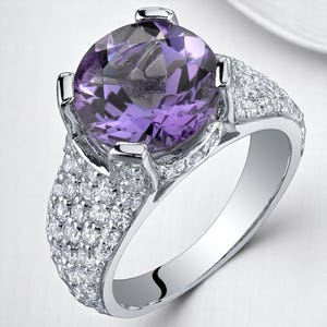 Amethyst Ring Sterling Silver Size 5 – 3.25 Carat Purple Gemstone Solitaire – February Birthstone Gift for Her – Elegant Handmade Jewelry