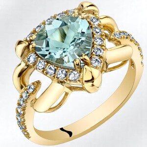 Aquamarine Trillion Cut Ring 14K Gold with White Topaz – Genuine Gemstone Statement Ring for Women – March Birthstone Gift – Size 5