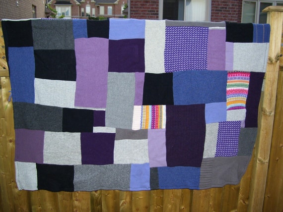 Recycled handcrafted 100 percent felted wool throw, Lovely Lilacs