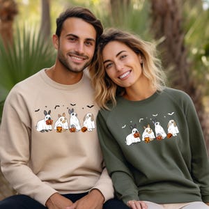 Felpa di Halloween con simpatico coniglio fantasma, maglietta con coniglietto fantasma, maglione con coniglio spettrale, maglietta con vibrazioni di Halloween, maglietta con stagione spettrale, regalo di Halloween