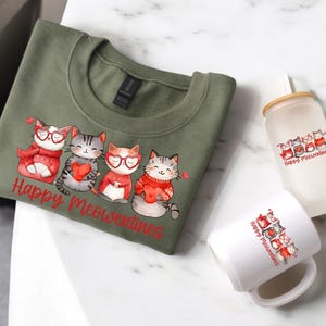 Cute Cat Valentine Bundle, Cat Lover Valentine Sweater, Valentines Day Gift for Her, Funny Valentine Day Shirt, Valentine&#39;s Day Gift
