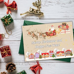 Druckbares Weihnachtspostkarten-Set zum personalisierten Geschenk für Ihre Familie, digitale Weihnachtskarte mit Foto- und Notizbereich, Sofort-Download