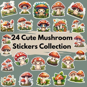 Unique 24 Mushroom Stickers Collection: Artistic Designs for Personalizing Laptops, Journals, and More – Perfect for Nature Enthusiasts