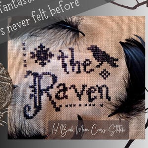 The Raven counted cross stitch pattern: Edgar Allan Poe Gothic Lettered Design (PDF Download)