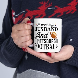 Ceramiczny kubek piłkarski Steelers, prezent dla fana futbolu Pittsburgh, kubek Steelers, 11 uncji, 15 uncji, kubek Love My Husband, kubek fana futbolu NFL, sport