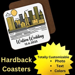 Personalized Photo Party Coasters, Custom Birthday Coasters, Custom Wedding Table Decorations, Personalized Gift Favors, Pittsburgh Gift