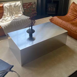 Minimalist Metal Coffee Table. Industrial Design. Aluminum Table. Modern Luxe Living. Stainless Steel Table. Modern Aesthetic Home Decor.