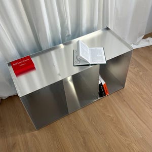 Stainless steel shelf. Minimalist metal bookcacase. Loft style furniture. Modern metal home decor.