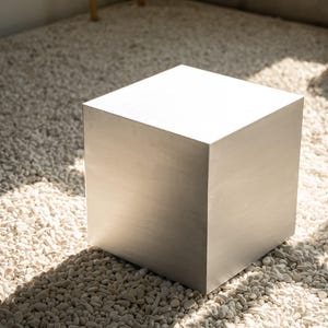 Brushed aluminium table. Cube table. Metal table. Coffee table. Bedside table. Home decor. Stainless steel table.