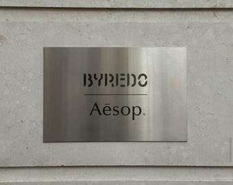 Custom Brushed Metal Wall Sign. Engraved Aluminum Plaque. Personalized Industrial Door Plate. Modern Business or Gallery Signage