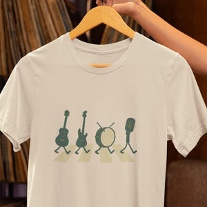 Musikliebhaber Geschenk Shirt - Klassisches Rock Fan T-Shirt, Retro Band Silhouette T-Shirt, Einzigartige Crosswalk Grafik Unisex Konzertgeschenk T-Shirt