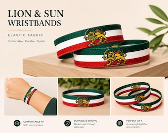 Lion and sun Elastic Fabric Wristbands, Bracelet for persians,shiro khorshid Flag Bracelet,Persia Pride Wrist Band | Stretch Fabric