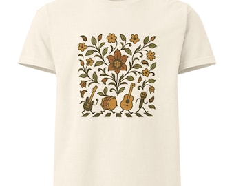 Floral music T-Shirt, Unisex oversized t-shirt, musician T-shirt, Persian design, Beatles inspired design, gift for music lovers,music lover