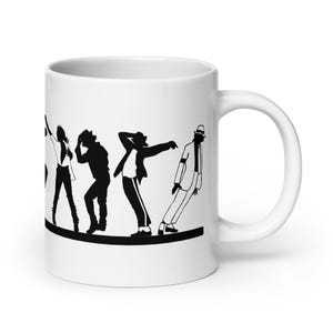 Mug MJ, mug Silhouette MJ, tasse de musique pop, cadeau pour mélomane, tasse graphique de danse rétro, tasse blanche brillante