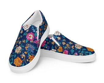 Women’s slip-on floral canvas shoes, gift for her, Persian Inspired shoes, giftable shoes, Unique Art Pattern Footwear Gift