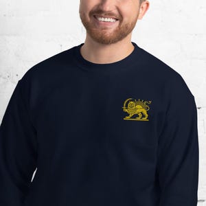 Broderad skjorta med lejon och sol, shirokhorshid-tröja, persisk skjorta, Pahlavi-logotyp