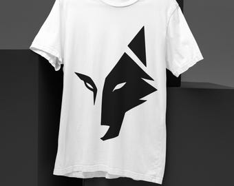 Maglietta con testa di lupo geometrica – Maglietta con simbolo animale nordico minimale – Maglietta unisex con lupo ombra tribale S–4XL in regalo