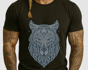 Maglietta con lupo nordico - Maglietta con nodo vichingo Fenrir - Maglietta con lupo nordico tribale celtico unisex S-4XL regalo