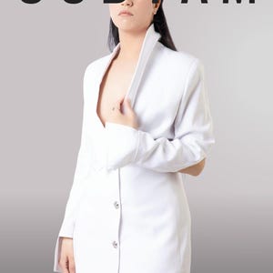 green emerald velvet dress Miss Circle Delia White Blazer Dress with Pleated Detail XXS main image 0