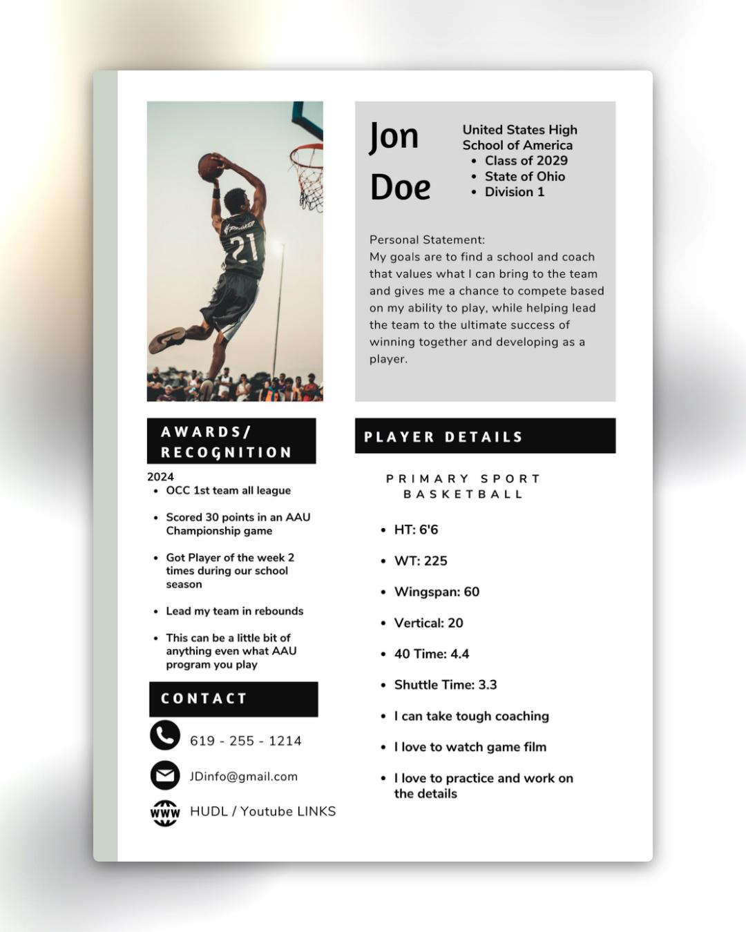 Customized Recruiting Player Profile - Etsy