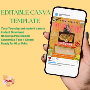 Taco Tuesday Flyer Template | Editable Canva Club Promo | Neon Fiesta Digital Download