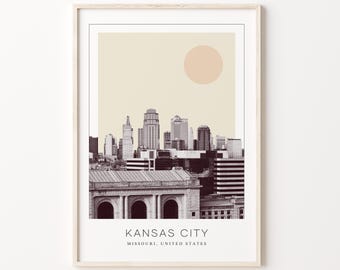 Kansas City Poster Print, Kansas City Travel Poster, Kansas City Minimalistic Wall Art, Kansas City, Missouri, United States