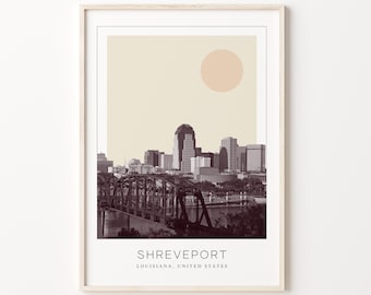 Shreveport Poster Print, Shreveport Travel Poster, Shreveport Minimalistic Wall Art, Shreveport, Louisiana, United States