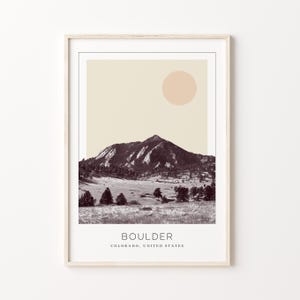 Boulder poster print, Boulder reisposter, Boulder minimalistische muurkunst, Boulder, Colorado, Verenigde Staten