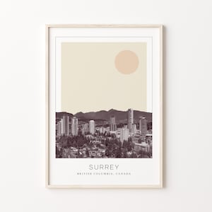 Surrey Poster Print, Surrey Travel Poster, Surrey Minimalistic Wall Art, Surrey, British Columbia, Canada