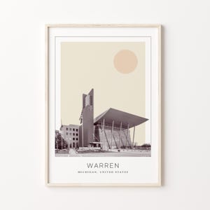 Warren Poster Print, Warren Travel Poster, Warren Minimalistic Wall Art, Warren, Michigan, United States