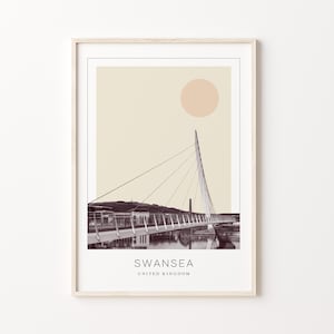 Swansea Poster Print, Swansea Travel Poster, Swansea Minimalistic Wall Art, Swansea, United Kingdom