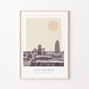Des Moines Poster Print, Des Moines Travel Poster, Des Moines Minimalistic Wall Art, Des Moines, Iowa, United States