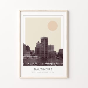 Baltimore Poster Print, Baltimore Travel Poster, Baltimore Minimalistic Wall Art, Baltimore, Maryland, United States