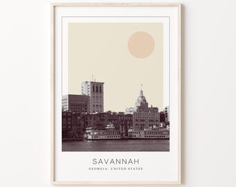 Savannah Poster Print, Savannah Travel Poster, Savannah Minimalistic Wall Art, Savannah, Georgia, United States