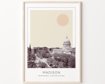 Madison Poster Print, Madison Travel Poster, Madison Minimalistic Wall Art, Madison, Wisconsin, United States