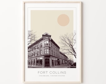 Fort Collins Poster Print, Fort Collins Travel Poster, Fort Collins Minimalistic Wall Art, Fort Collins, Colorado, United States