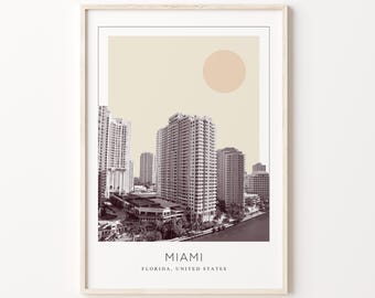 Miami Poster Druck, Miami Reiseplakat, Miami Minimalistische Wandkunst, Miami, Florida, Vereinigte Staaten