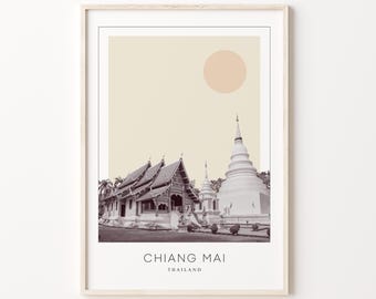 Chiang Mai Poster Druck, Chiang Mai Reiseplakat, Chiang Mai Minimalistische Wandkunst, Chiang Mai, Thailand