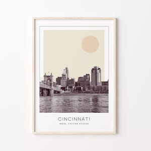 Cincinnati Poster Print, Cincinnati Travel Poster, Cincinnati Minimalistic Wall Art, Cincinnati, Ohio, United States