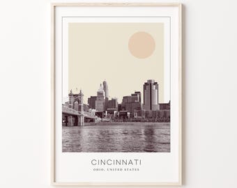 Cincinnati Poster Print, Cincinnati Travel Poster, Cincinnati Minimalistic Wall Art, Cincinnati, Ohio, United States
