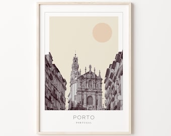 Porto Poster Druck, Porto Reiseplakat, Porto Minimalistische Wandkunst, Porto, Portugal