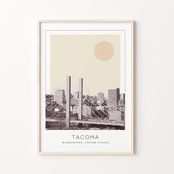 Tacoma Poster Print, Tacoma Travel Poster, Tacoma Minimalistic Wall Art, Tacoma, Washington, United States