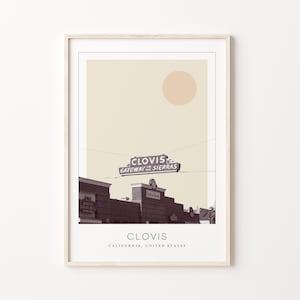 Clovis Poster Print, Clovis Travel Poster, Clovis Minimalistic Wall Art, Clovis, Kalifornia, Stany Zjednoczone